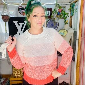 Pink and White Crew Neck Sweater with Gradient Design